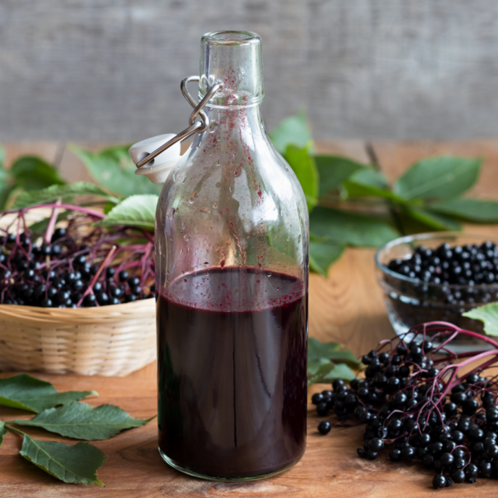 photo of elderberry syrup in a jar