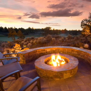 photo of a fire pit with lots of seating