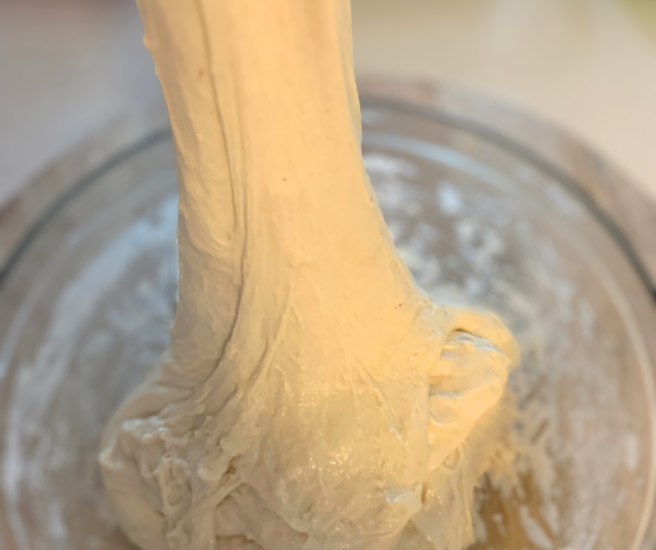 photo of stretching and folding dough
